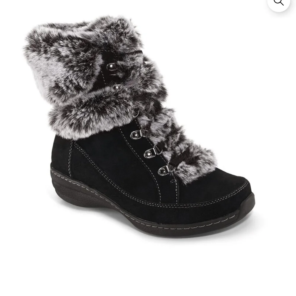Aetrex Black Faux-Fur Lace-Up Winter Boots
